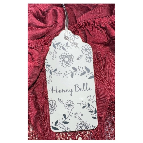 Honey Belle - Red Lace Trim - Cropped Off the Shoulder Top - NWT - Size Small - Picture 8 of 11